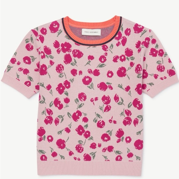 Free Assembly Girls Short Sleeve Intarsia Sweater Top L (10/12) Flowers - Picture 5 of 7